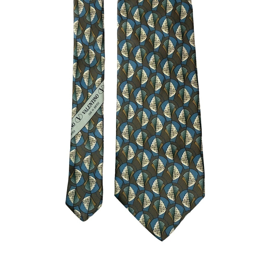 Valentino Cravatte Mens Tie Green Blue Olive 100% Silk Made in Italy Vintage